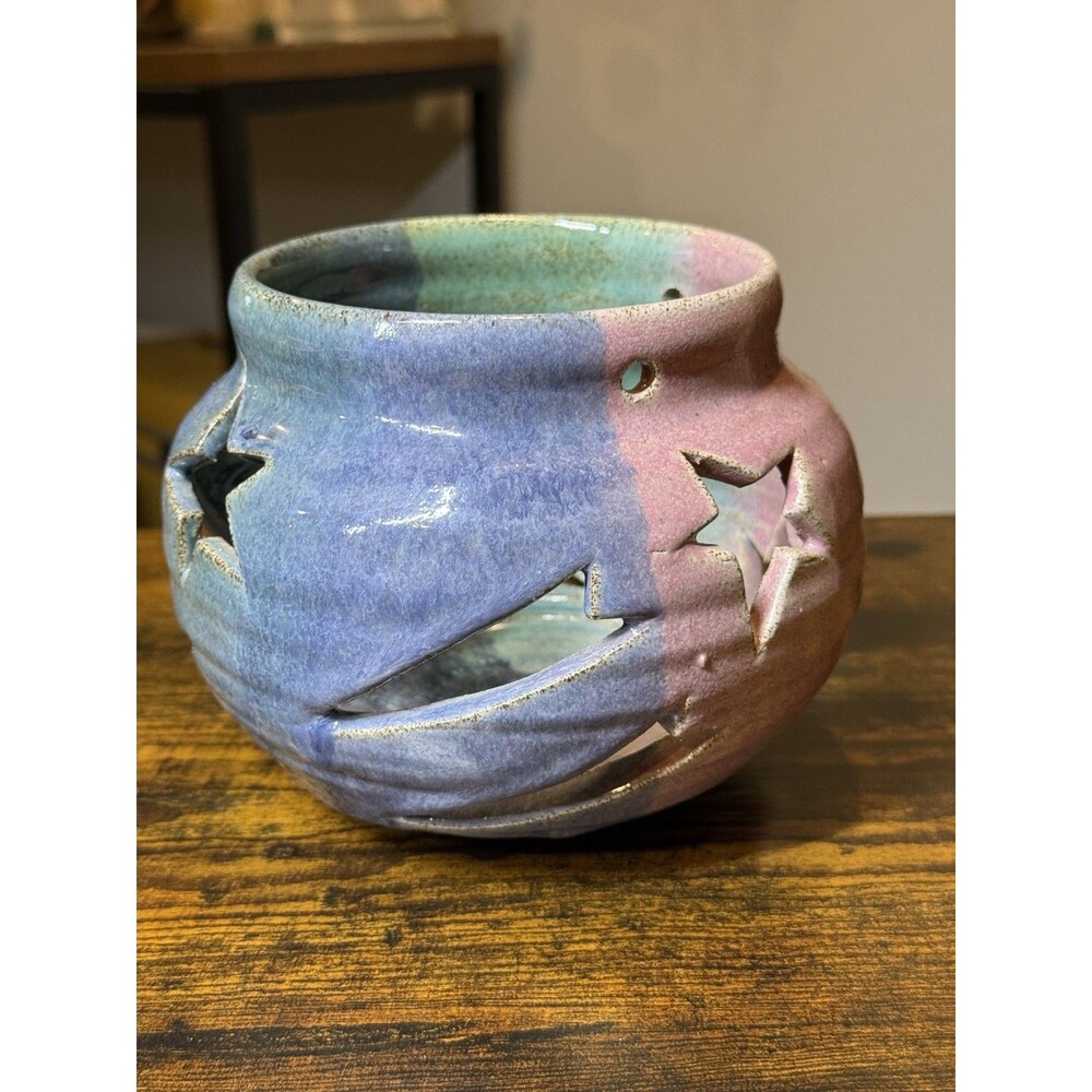 Signed Studio Pottery Celestial Star Moon Luminary Candle Holder Unknown Potter